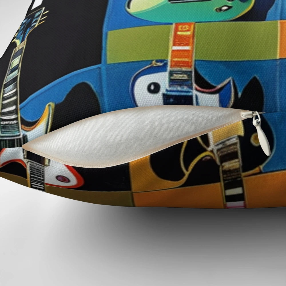 Les Paul guitar-inspired tile pillow with an Andy Warhol-style design