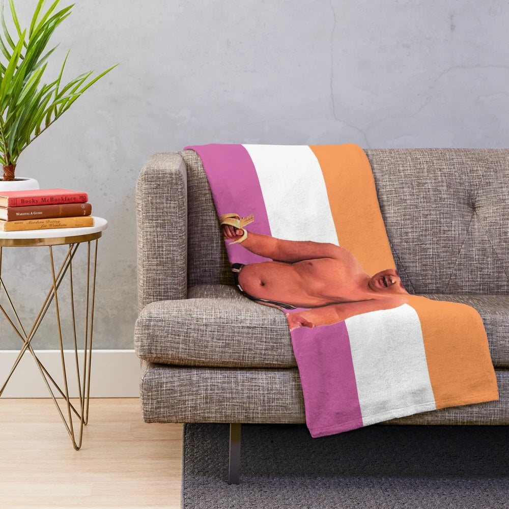 Lesbian pride flag plush blanket featuring a cursed image of Gibby from iCarly