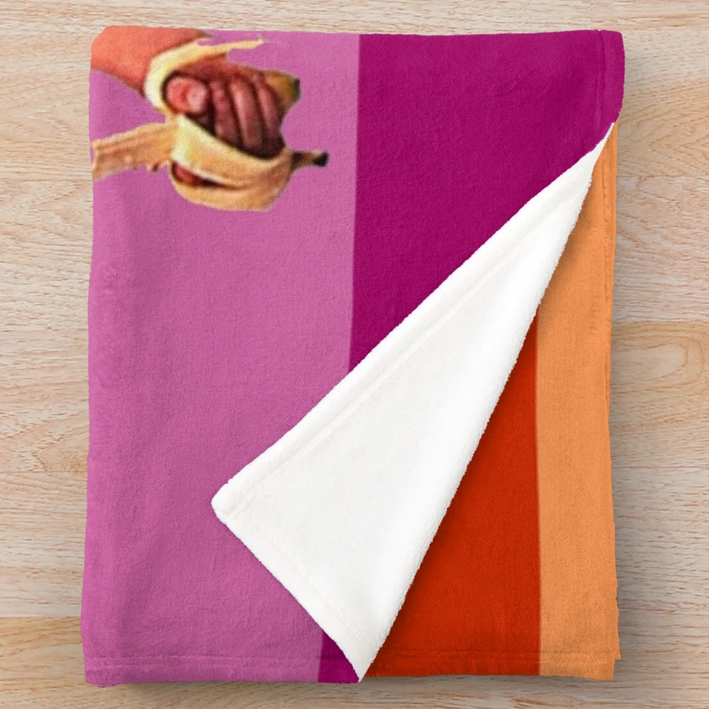 Lesbian pride flag plush blanket featuring a cursed image of Gibby from iCarly