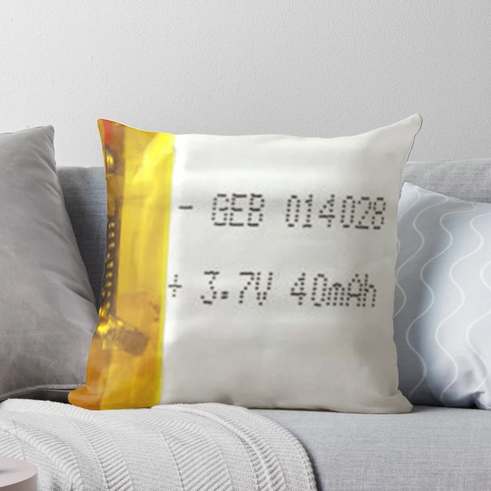Stylish pillow with a playful lithium-ion battery design
