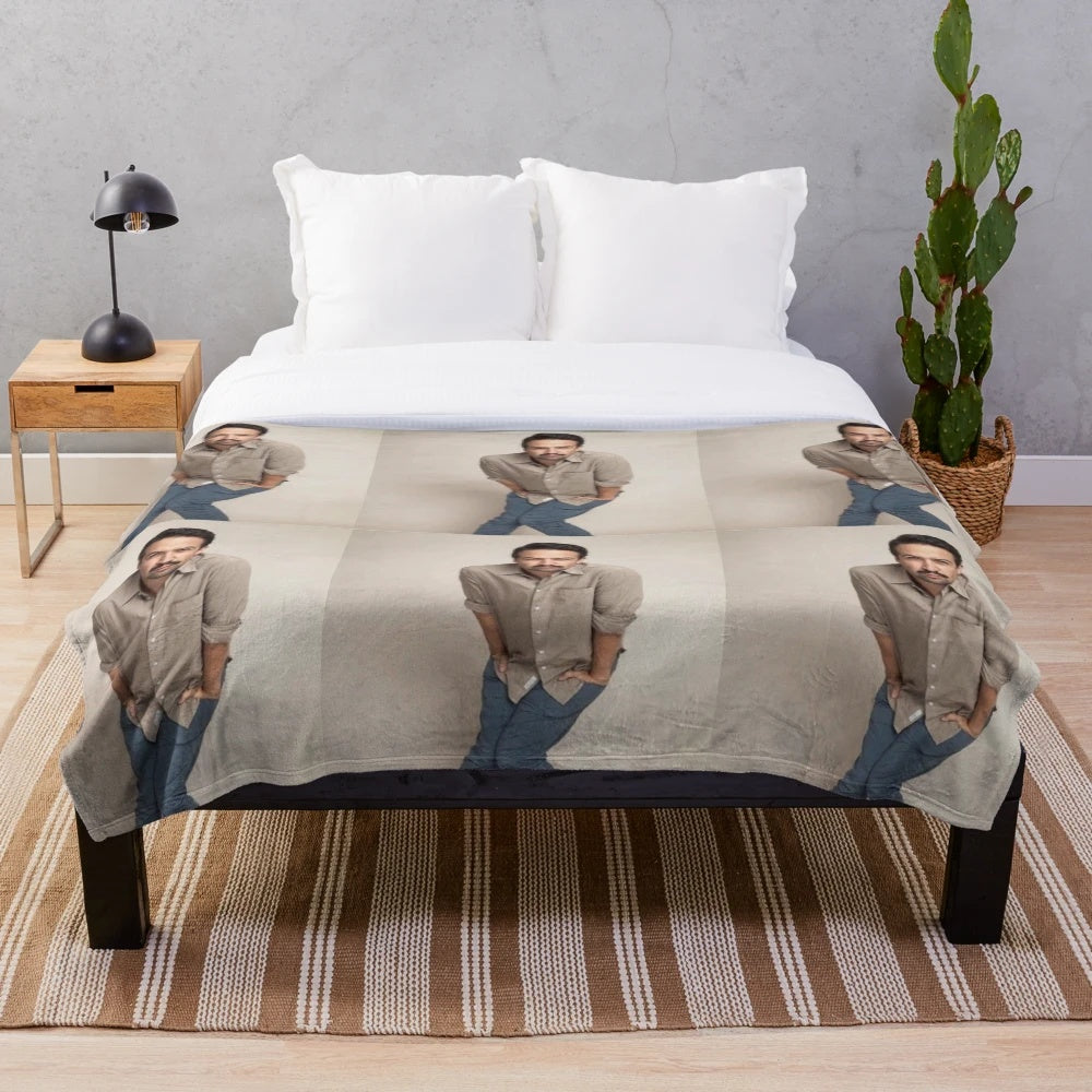 Quirky Lin-Manuel Miranda inspired plush blanket with musical and theater motifs