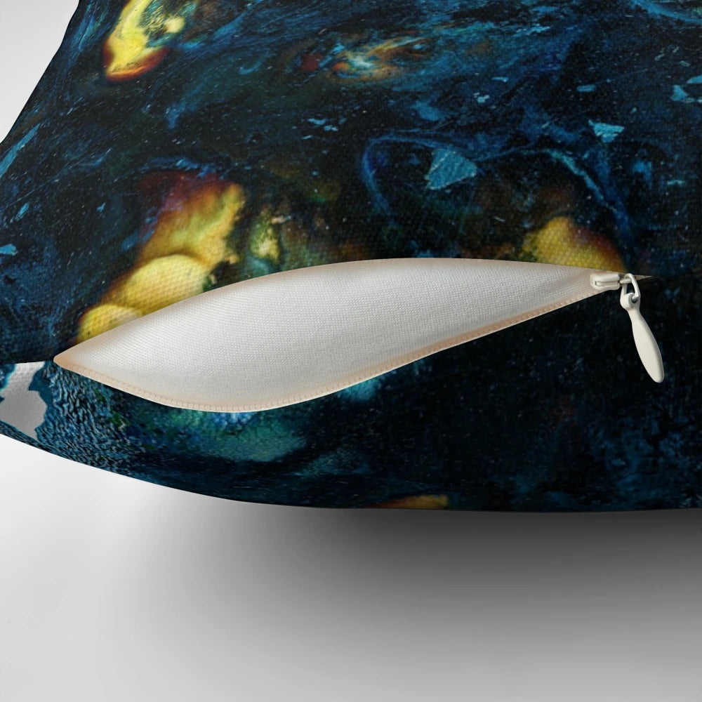 Lumen print art pillow featuring vibrant, plant-based imagery