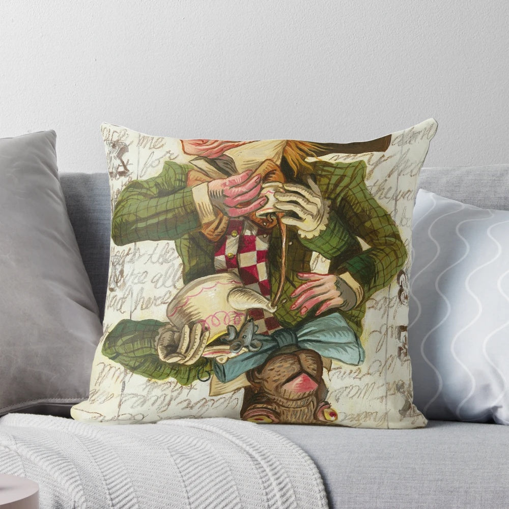 Mad Hatter and Joker Card Decorative Throw Pillow for Alice in Wonderland Decor