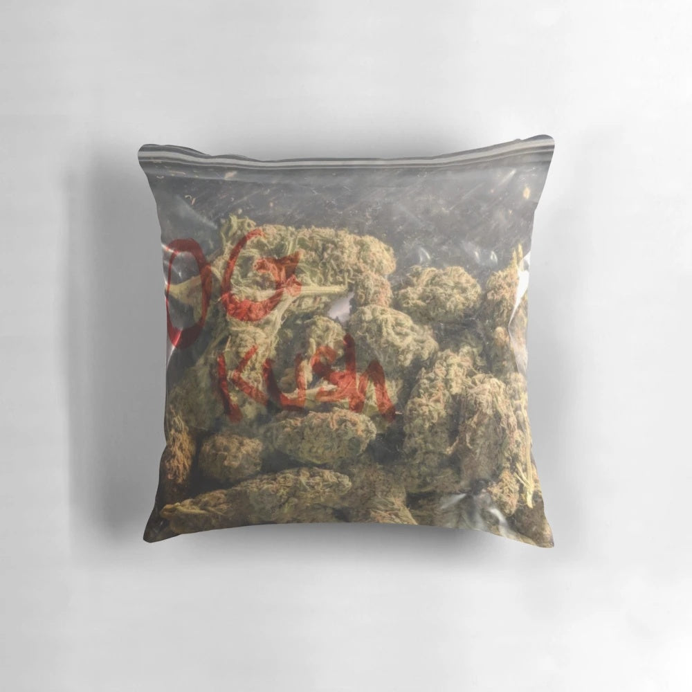 Marijuana-themed pillow with psychedelic design