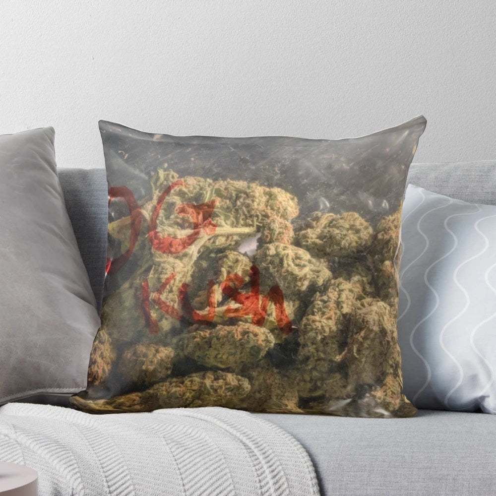 Marijuana-themed pillow with psychedelic design