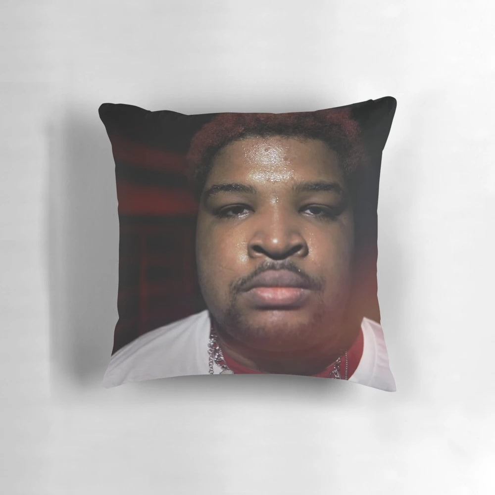 Mario Judah-inspired decorative pillow with a fiery design
