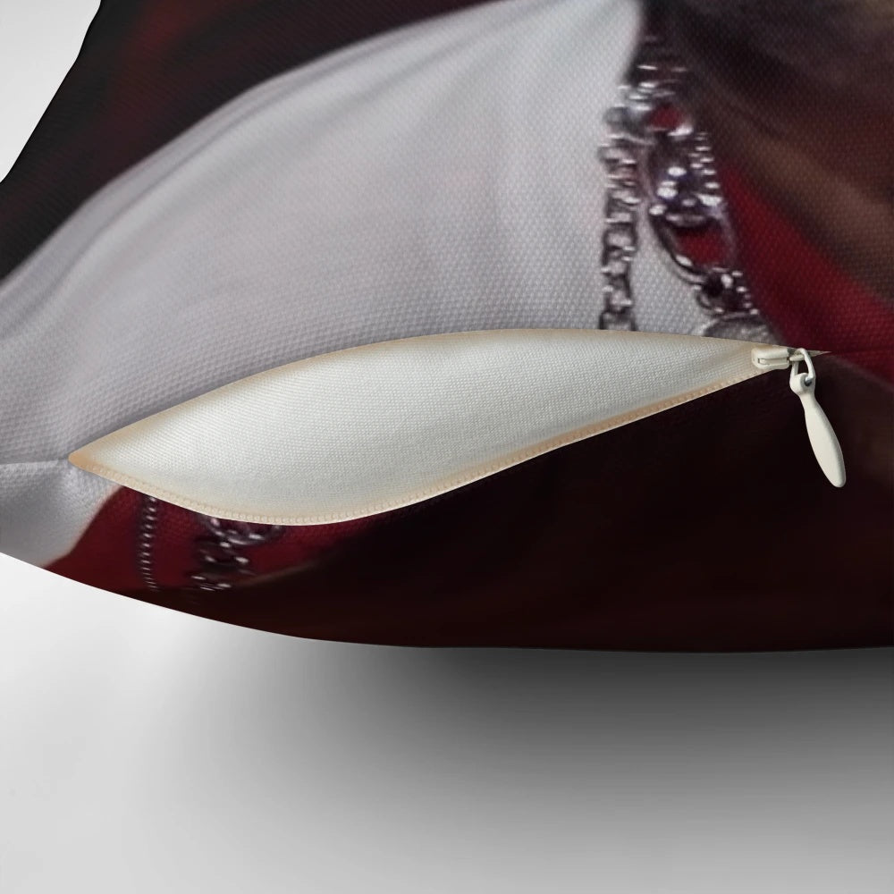 Mario Judah-inspired decorative pillow with a fiery design