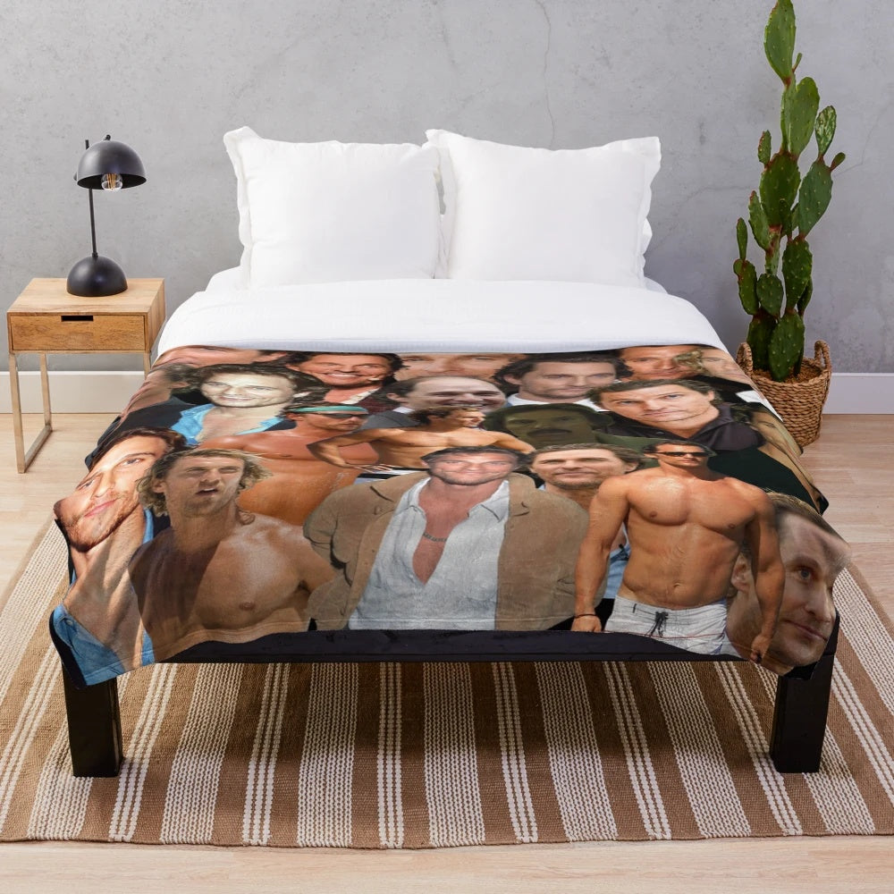 Matthew McConaughey photo collage printed on a soft, plush blanket