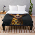 Whimsical plush blanket featuring a curious hybrid creature with a monkey body and giraffe neck