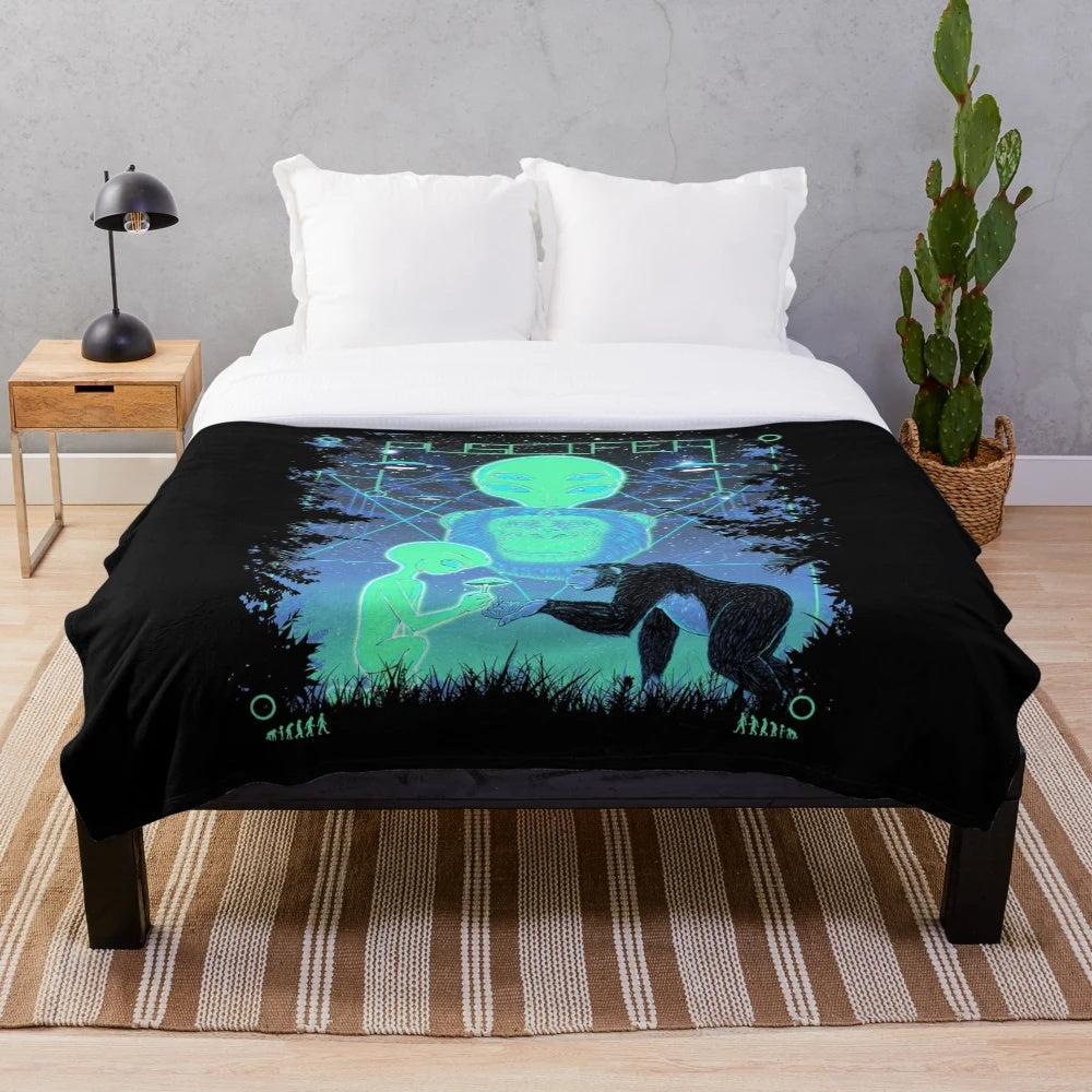 Plush blanket with intricate monkey art design