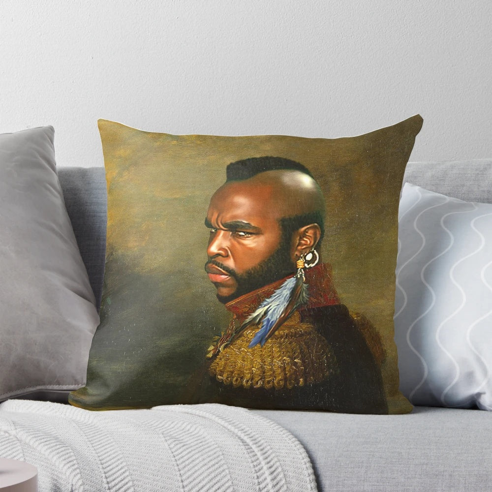 Customizable Mr. T portrait pillow with a "replaceface" design