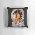 Artistic and vibrant pillow design featuring a big bad double bass and cello, perfect for music enthusiasts