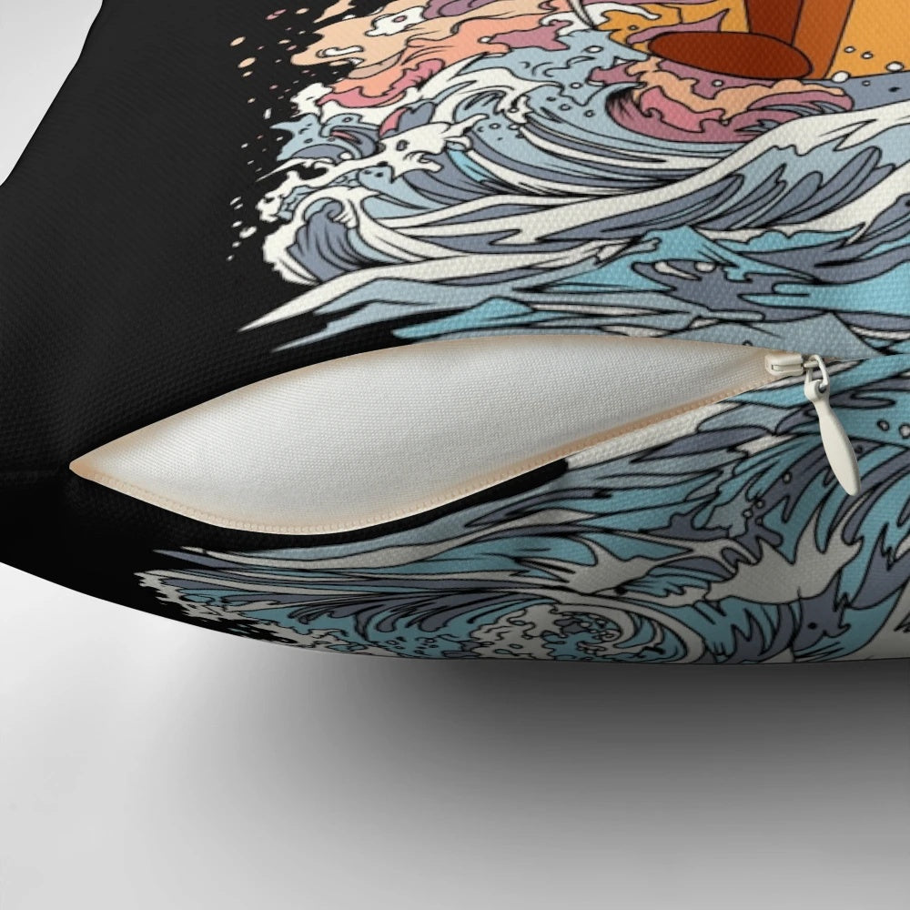 Artistic and vibrant pillow design featuring a big bad double bass and cello, perfect for music enthusiasts
