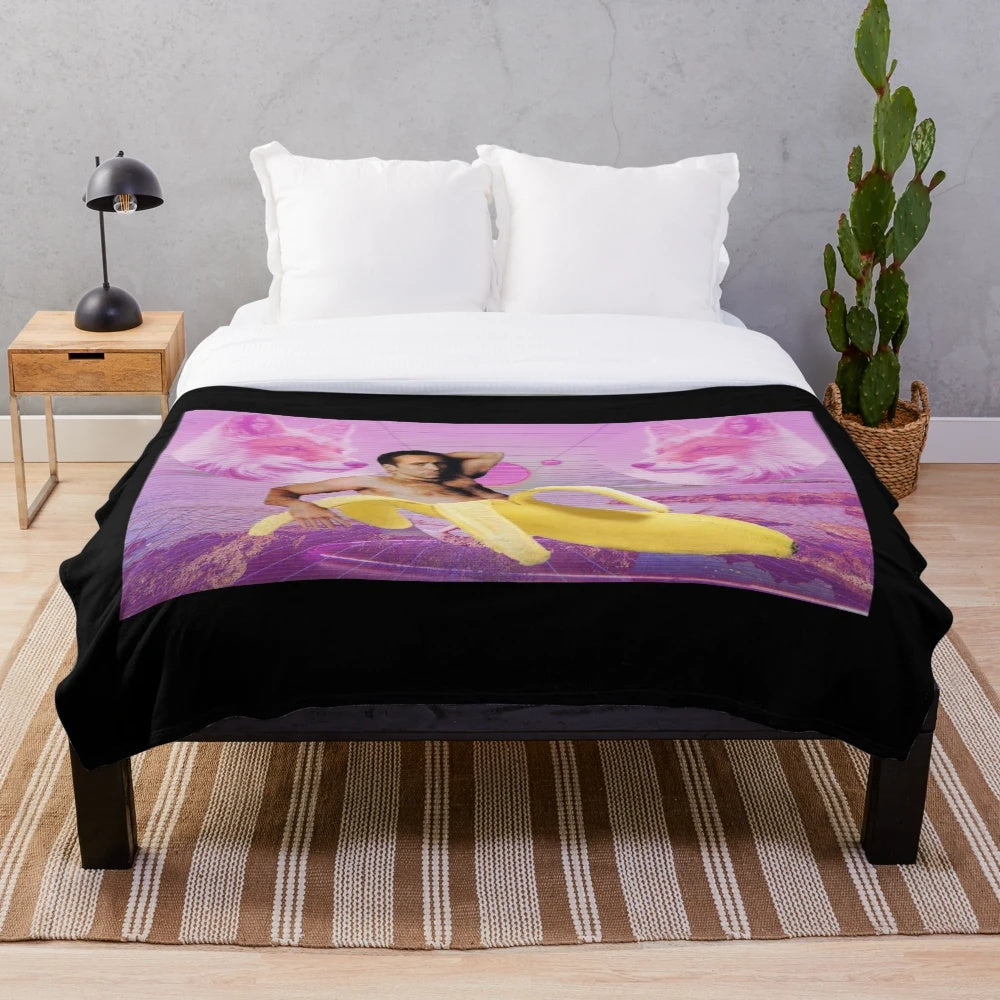 Nicholas Cage Banana Vaporwave Plush Blanket
