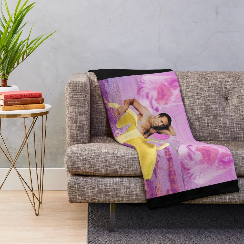 Nicholas Cage Banana Vaporwave Plush Blanket