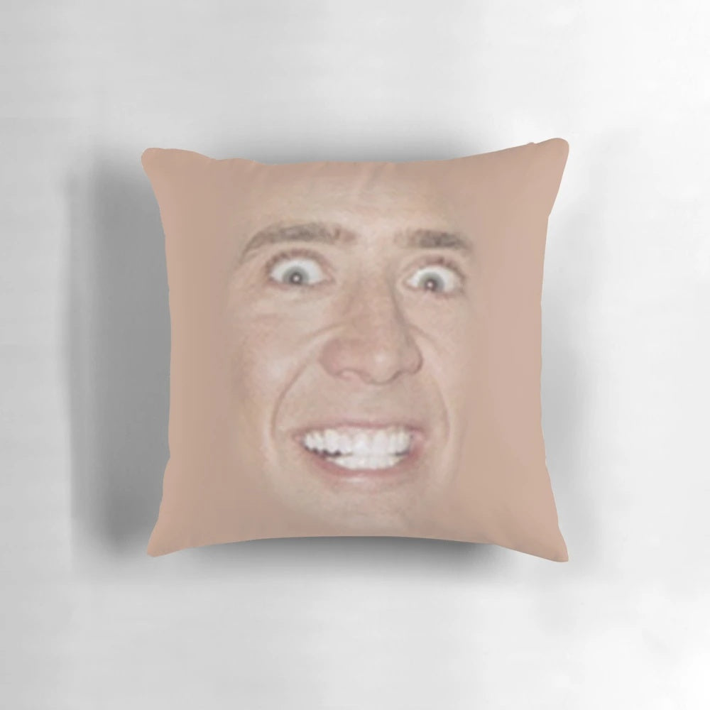 Decorative pillow featuring a creative pattern design inspired by the iconic actor Nicholas Cage