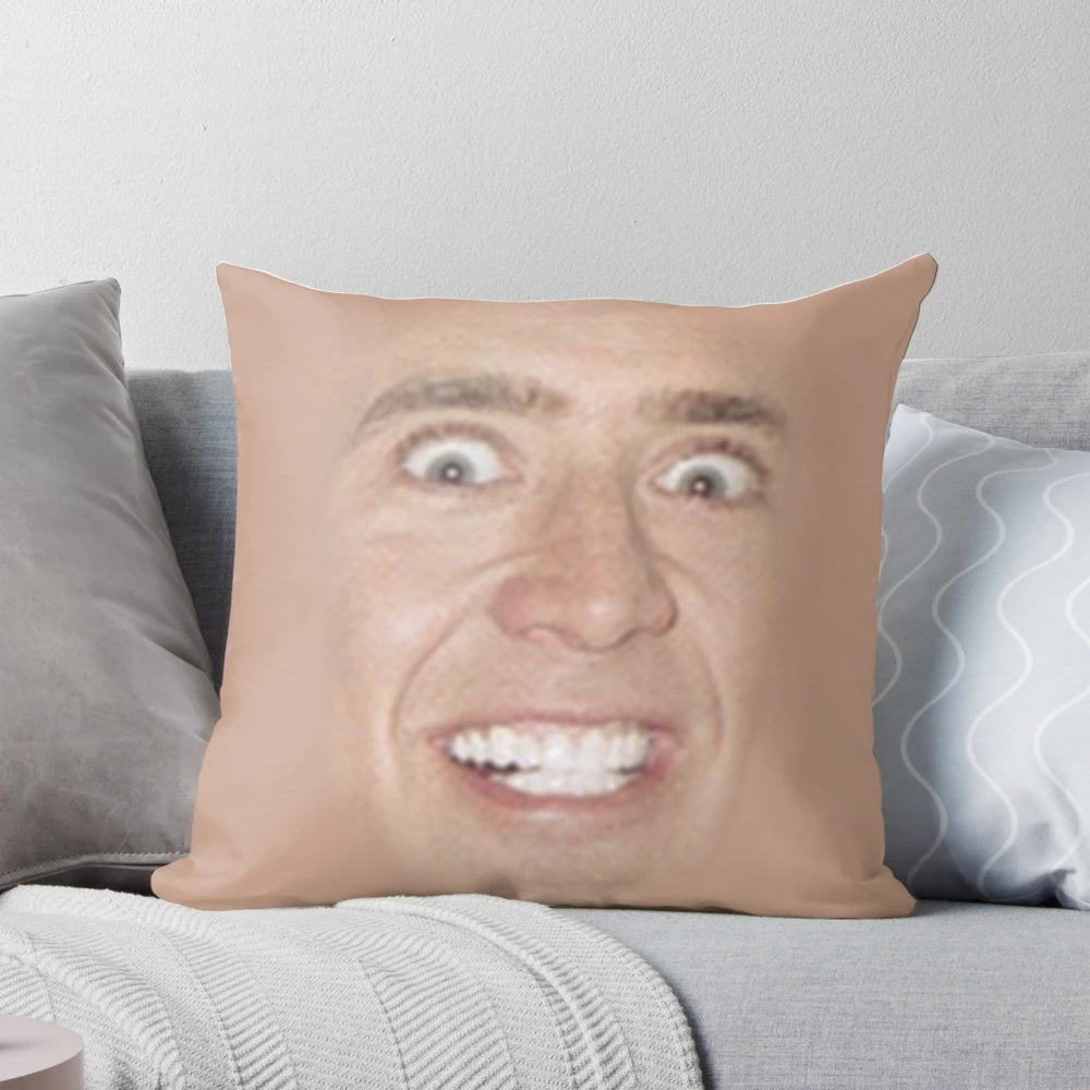 Decorative pillow featuring a creative pattern design inspired by the iconic actor Nicholas Cage