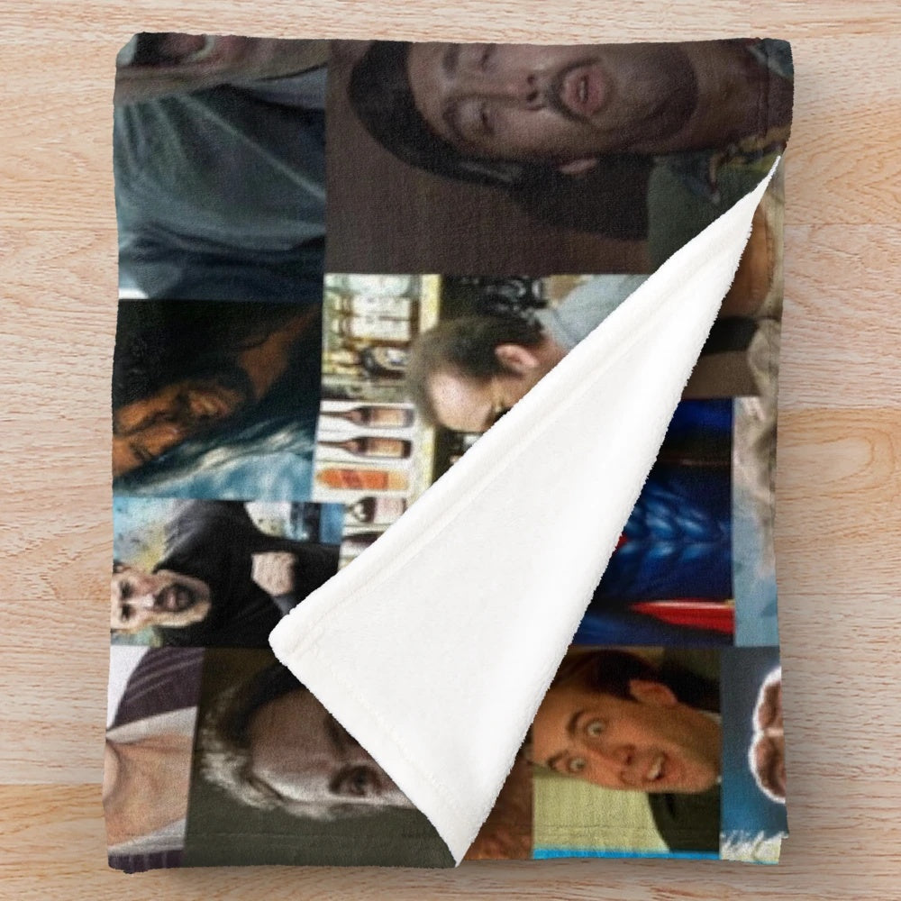 Nicolas Cage inspired plush blanket with unique Nic Cage pattern design