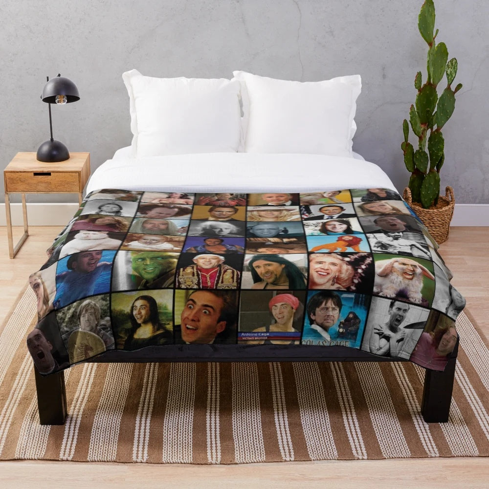 Nicolas Cage Pattern Plush Blanket
