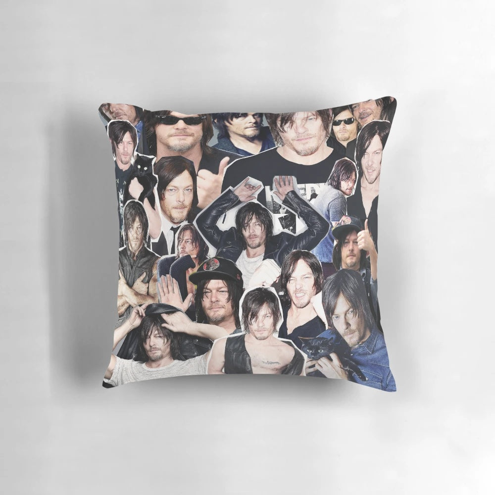 Norman Reedus Collage Pillow - Cozy and Customized Home Decor for Walking Dead Enthusiasts