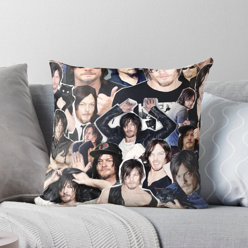 Norman Reedus Collage Pillow - Cozy and Customized Home Decor for Walking Dead Enthusiasts