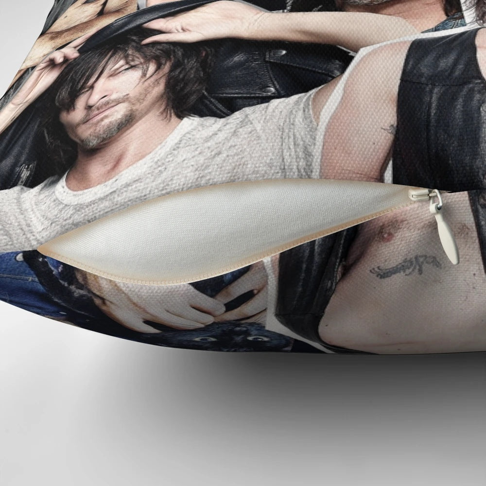 Norman Reedus Collage Pillow - Cozy and Customized Home Decor for Walking Dead Enthusiasts