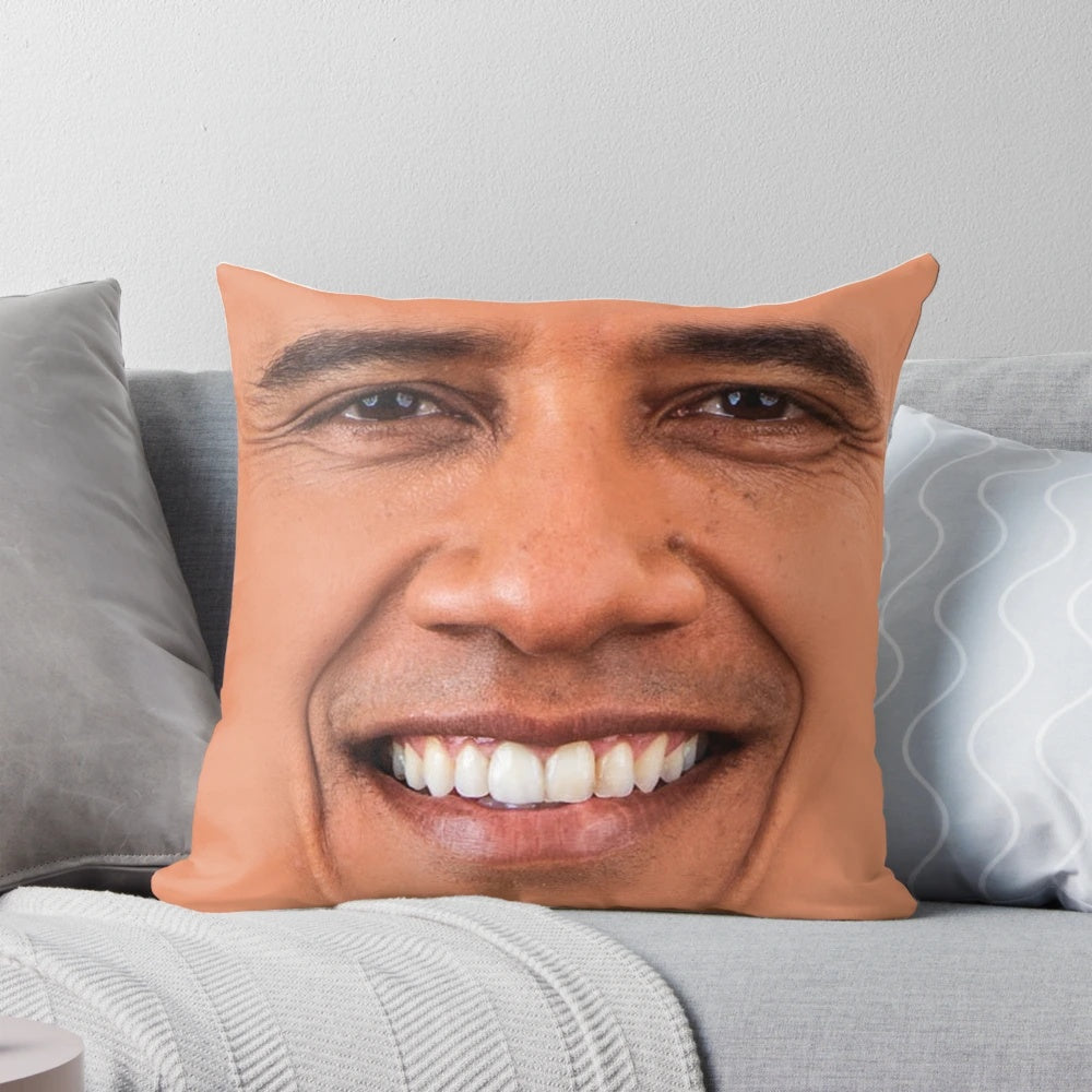 Stylized Obama-inspired decorative pillow with patriotic design
