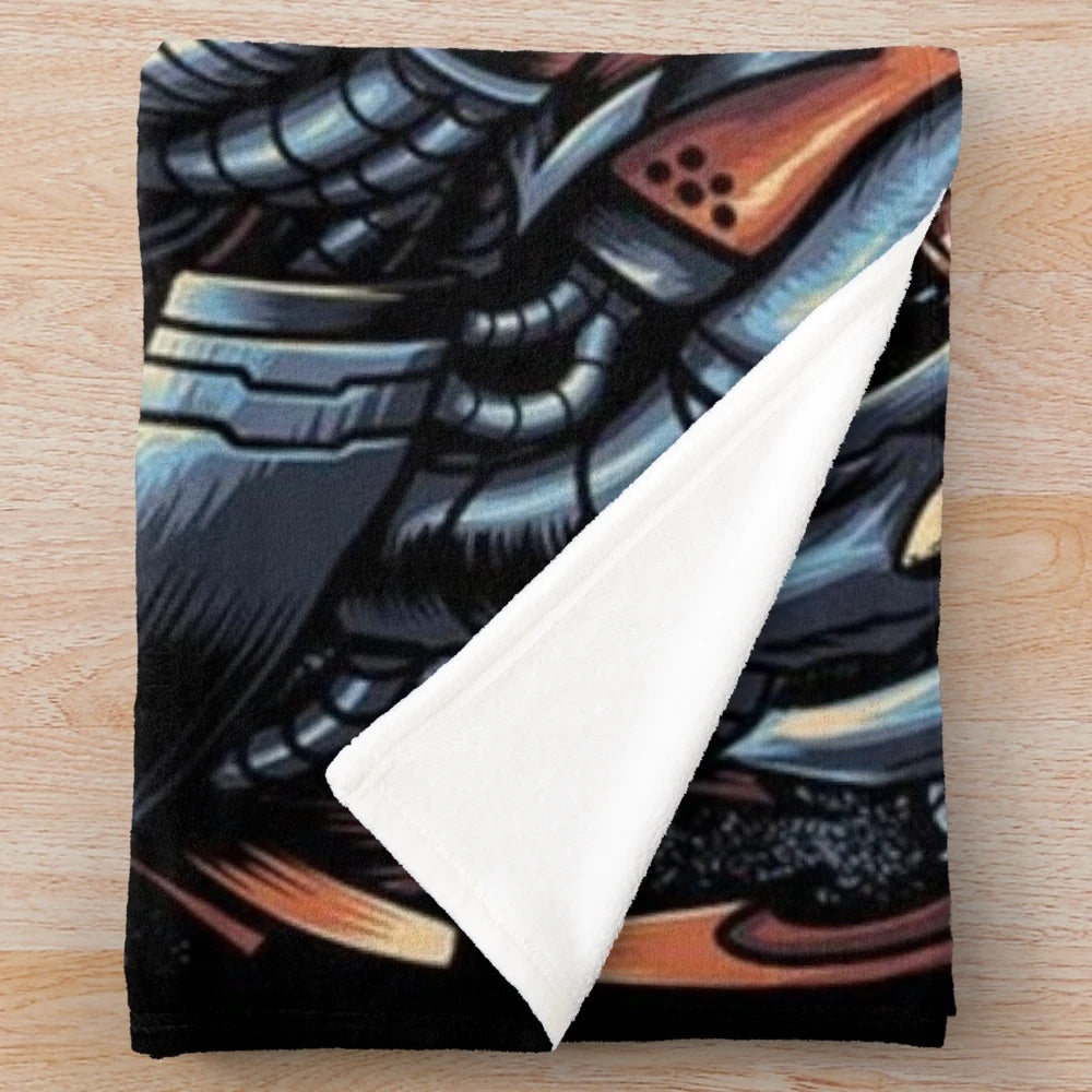 Oni mask inspired plush blanket featuring Japanese culture art