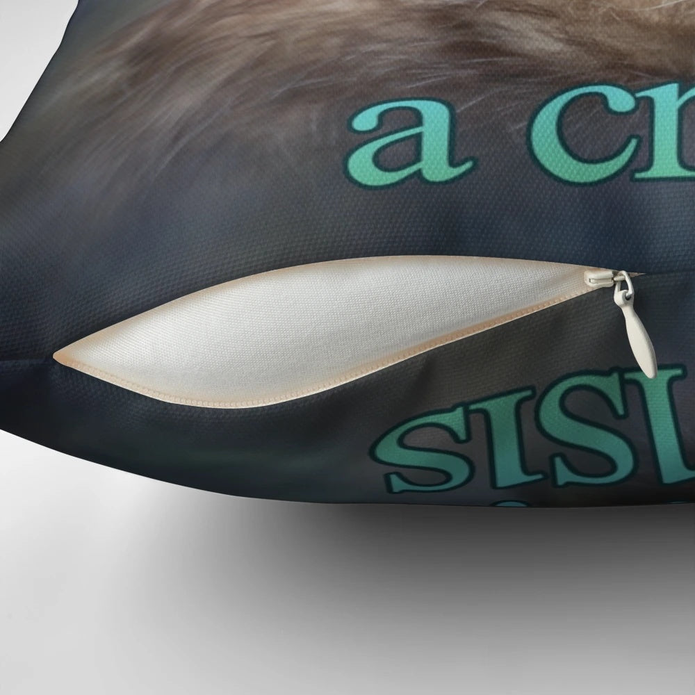 Decorative throw pillow featuring a humorous word art design with an opossum character.