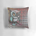 Vibrant, custom-designed pillow featuring an original owl and cherry blossom tattoo art illustration.
