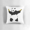 Decorative panda stencil pillow with a banana gun design