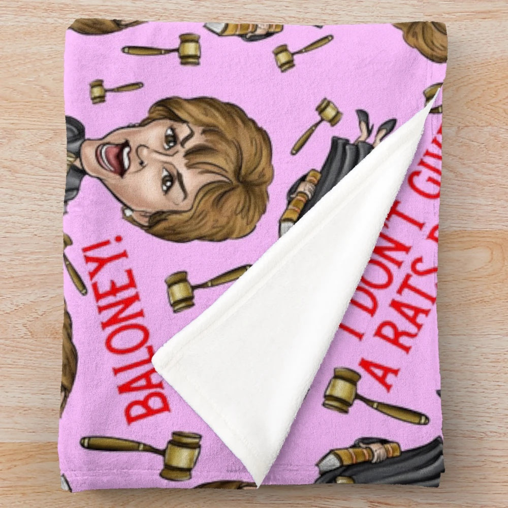 Pink Plush Blanket with Judge Judy Inspired Graphic Design