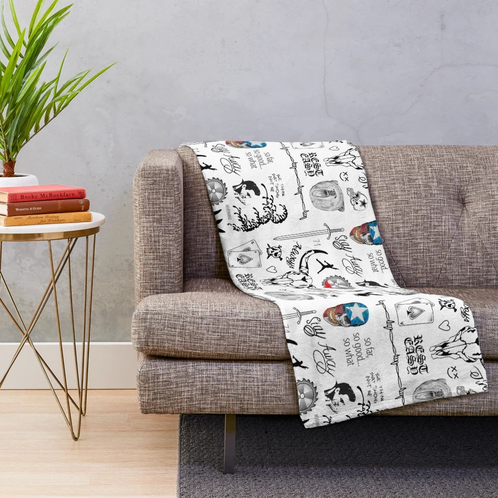 Post Malone inspired plush blanket with tattoo artwork
