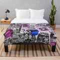 Punk rock-inspired plush blanket with a collage of vintage punk flyers and band imagery