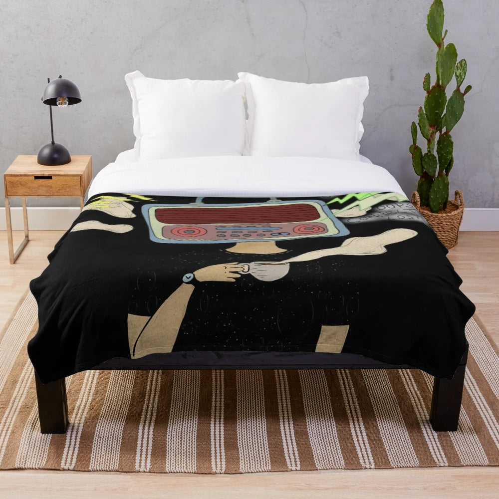 Radiohead-themed plush blanket with vintage/retro design