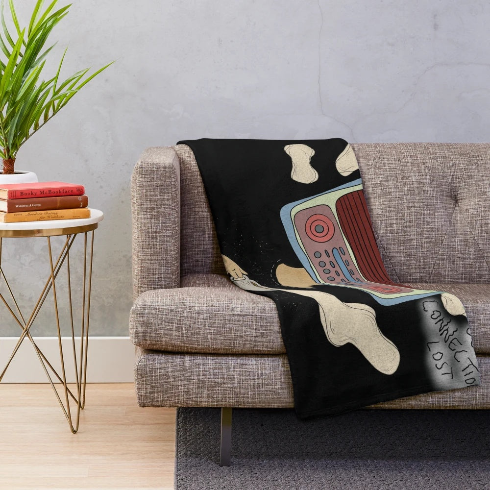 Radiohead-themed plush blanket with vintage/retro design