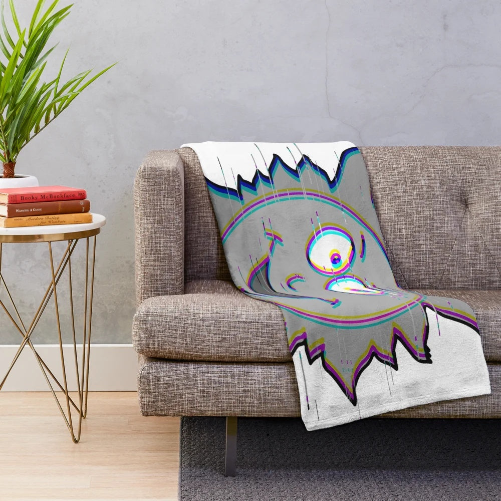 Vibrant plush blanket featuring a retro cartoon sun glitch design