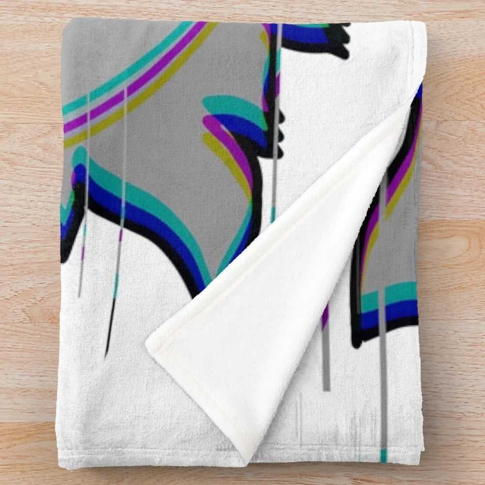 Vibrant plush blanket featuring a retro cartoon sun glitch design