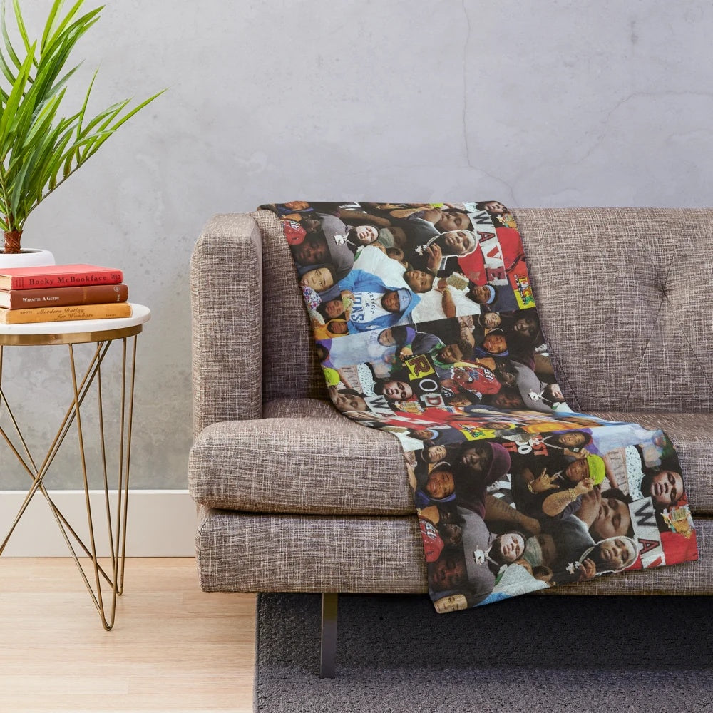 Rod Wave inspired plush blanket with a collage design