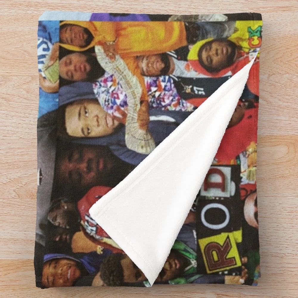 Rod Wave inspired plush blanket with a collage design