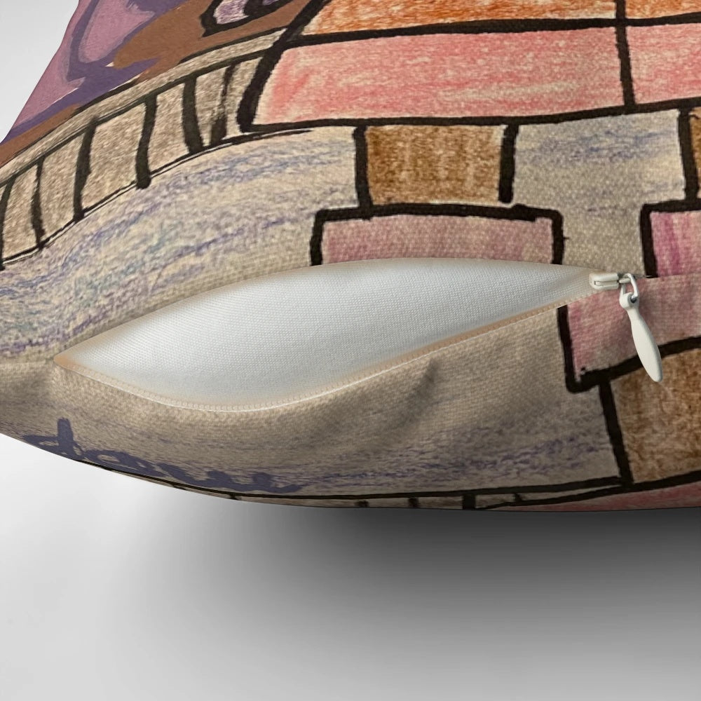 Colorful scarf pillow with artistic painting or drawing design