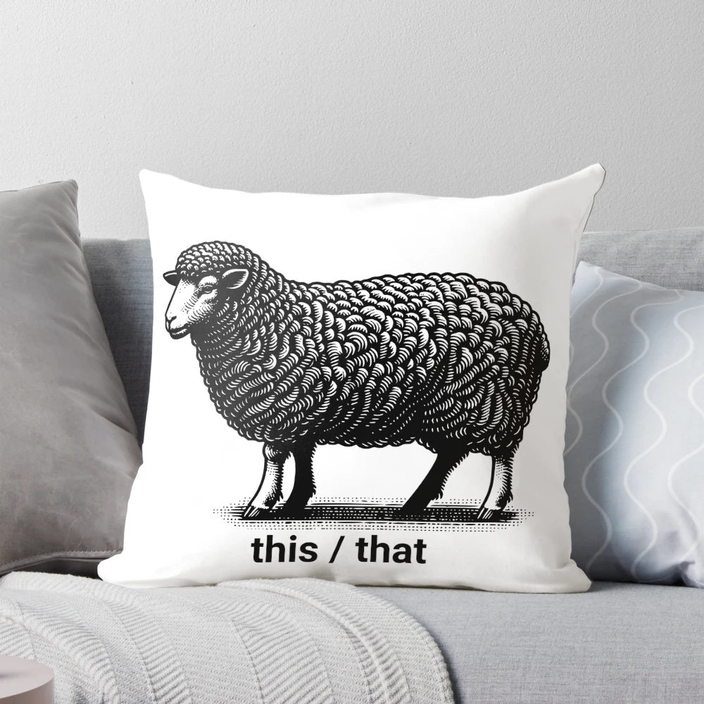 A cozy and whimsical sheep-themed decorative pillow for the home.