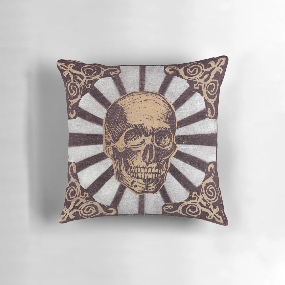 Skull and Starburst Graphic Decorative Pillow for Gothic and Steampunk Inspired Homes