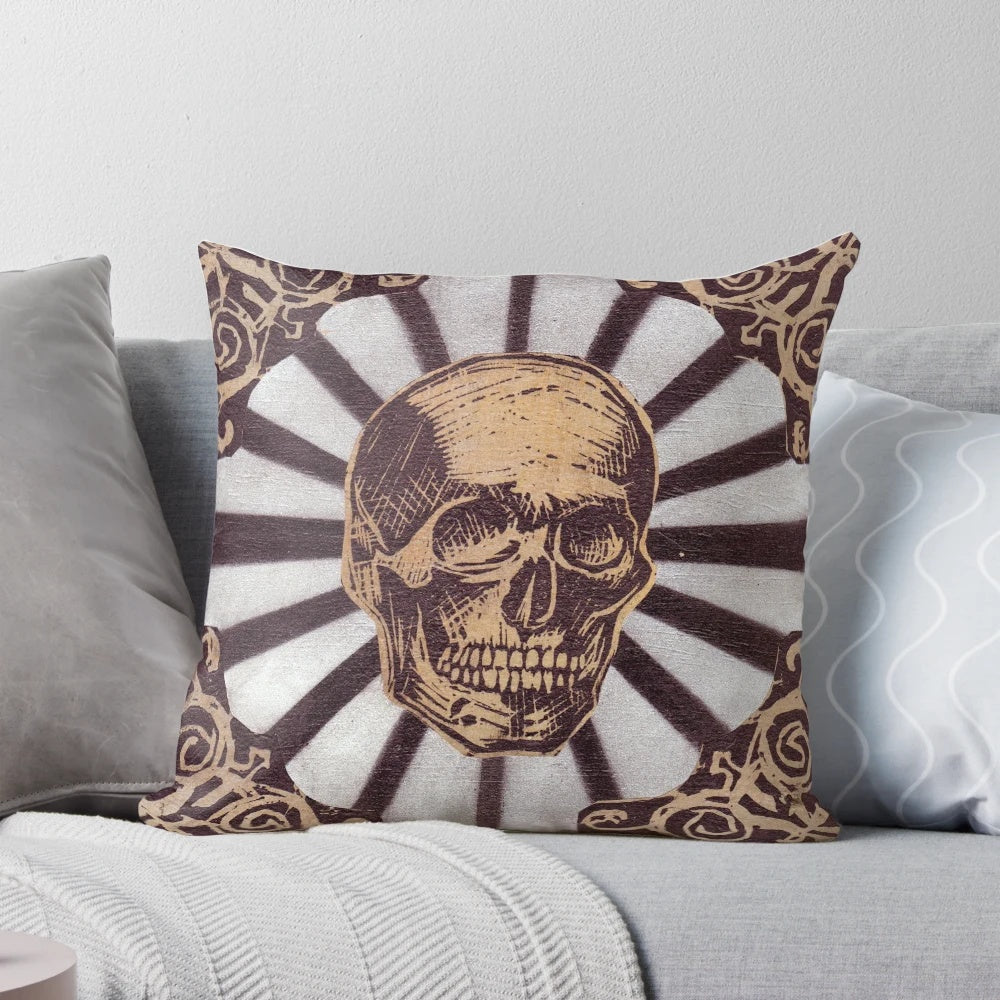 Skull and Starburst Graphic Decorative Pillow for Gothic and Steampunk Inspired Homes