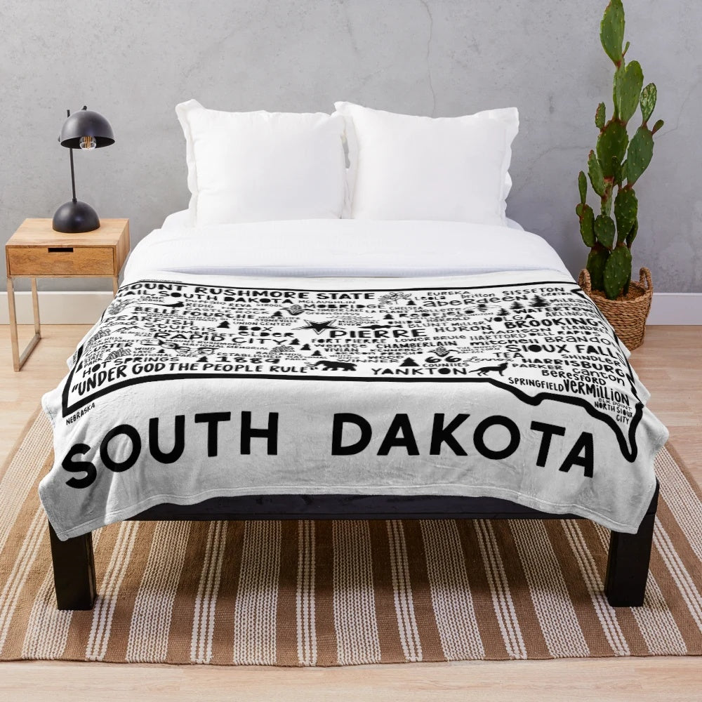 South Dakota map design plush blanket