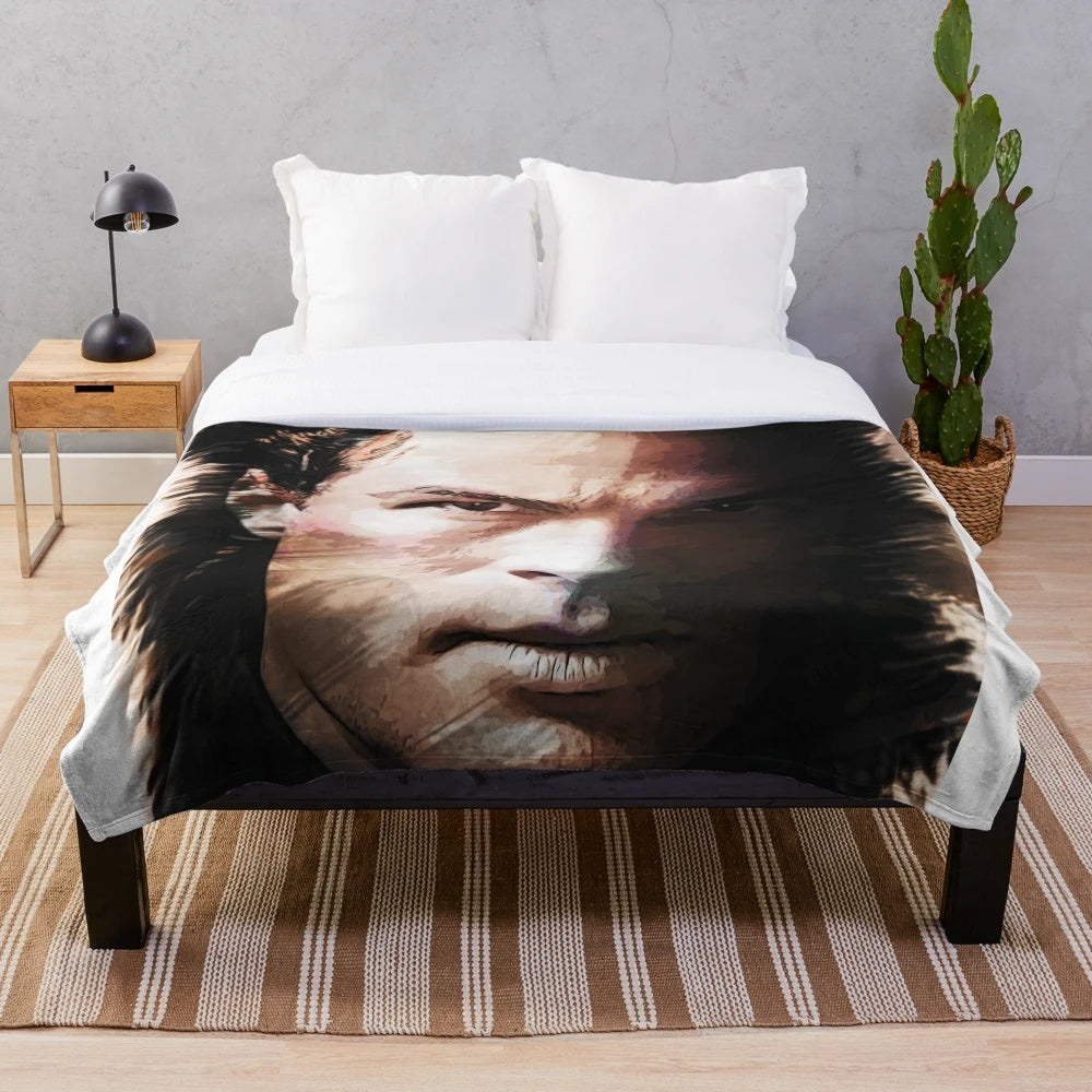 Plush blanket featuring custom digital artwork inspired by actor Steven Seagal