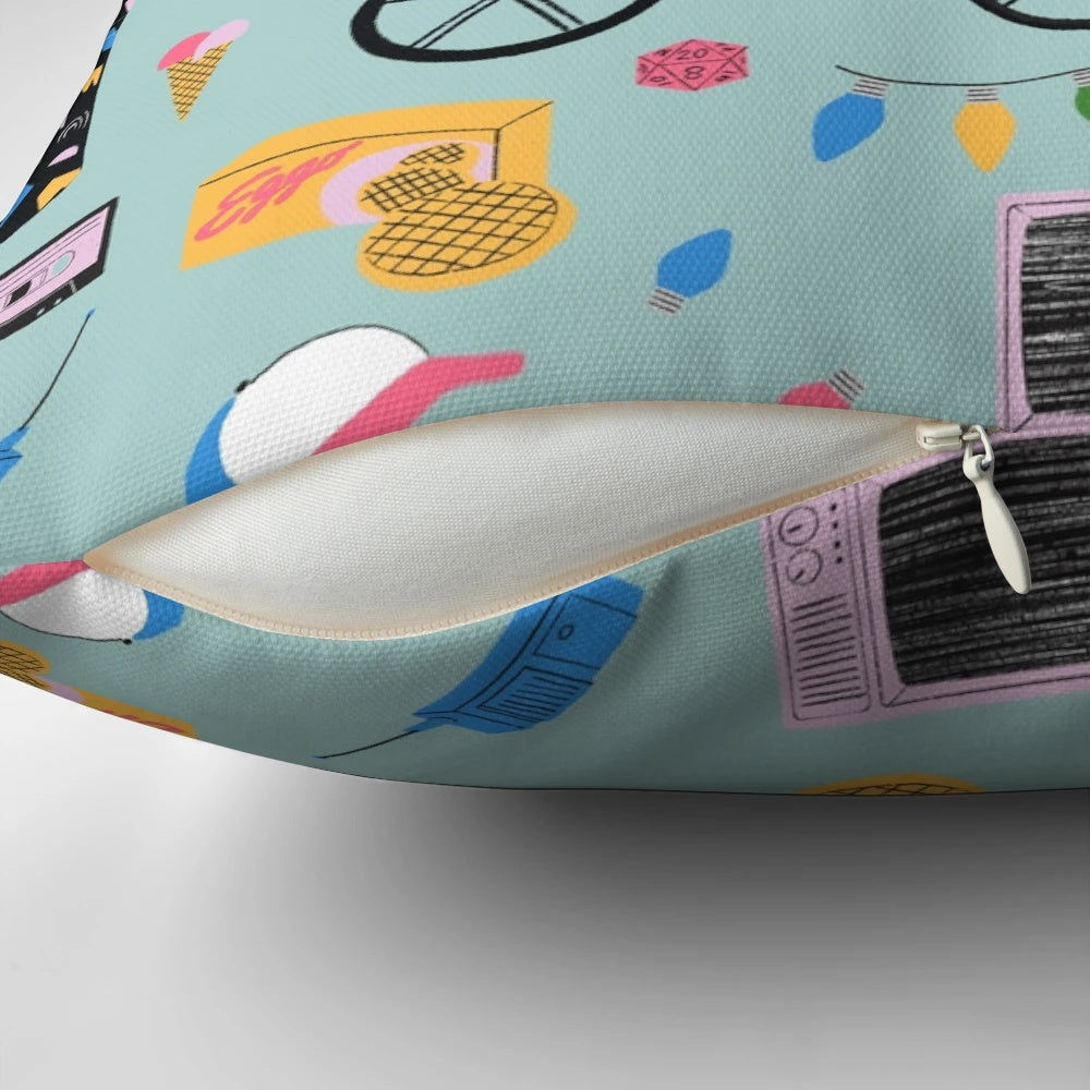 Colorful Stranger Things-inspired throw pillow with abstract pattern