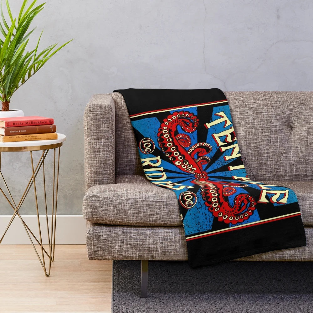 Tentacle-themed plush blanket featuring octopus and squid inspired artwork