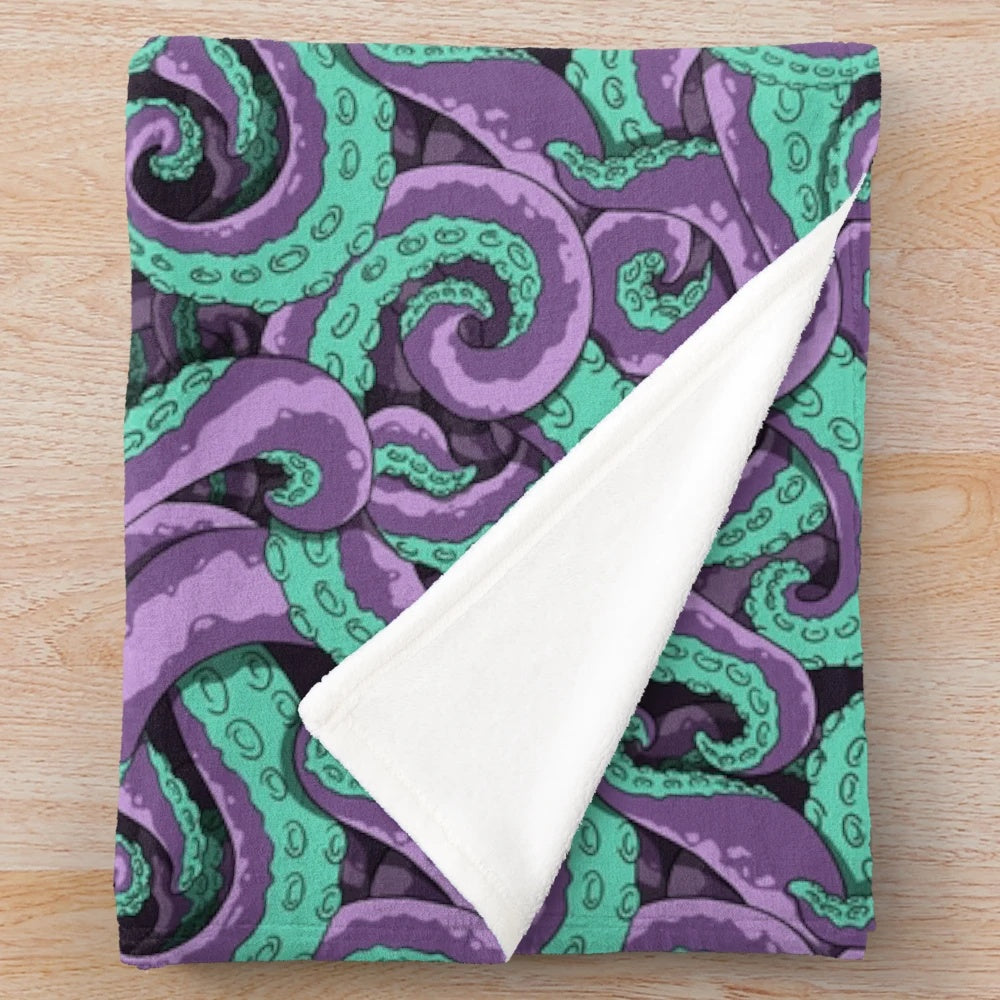 Vibrant tentacles plush blanket with a colorful ocean-inspired design