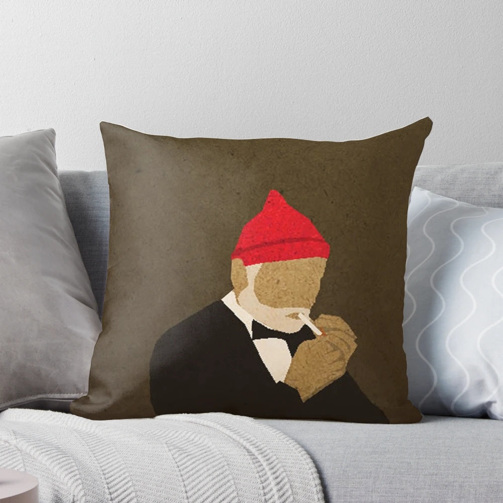The Life Aquatic with Steve Zissou" movie-themed throw pillow featuring the iconic oceanographic vessel from the classic Wes Anderson film